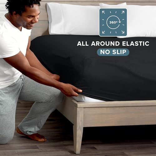 Bare Home King Fitted Sheet - 1800 Ultra-Soft (King, Black)