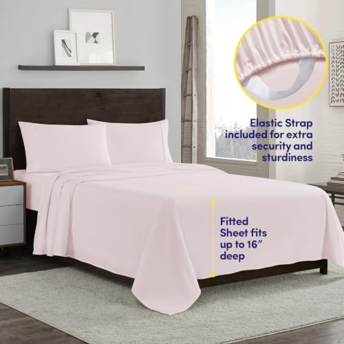 Sweet Home Collection Flannel Sheet Set, Pale Pink Queen, Deep Pocket Soft Brushed Microfiber All-Season Bedding with Fitted Sheet, Flat Sheet & Pillowcase(s)