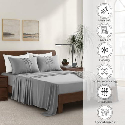 |King Size Sheet Set | Organically Grown | Ultra Soft & Cooling |100% Viscose | 17" Deep Pocket [Slate]