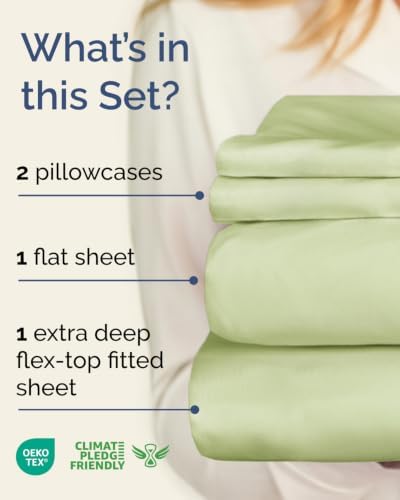 Flex Top Split Head King Sheet Set - 4 Piece Extra Deep - Light Sage Green