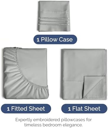 Twin XL Size 3 Piece Sheet Set - Soft & Cooling Sheets - Light Slate Grey
