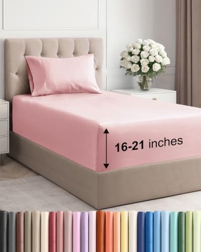 Extra Deep Pocket Twin Size Sheet Set - Breathable & Cooling - Baby Pink
