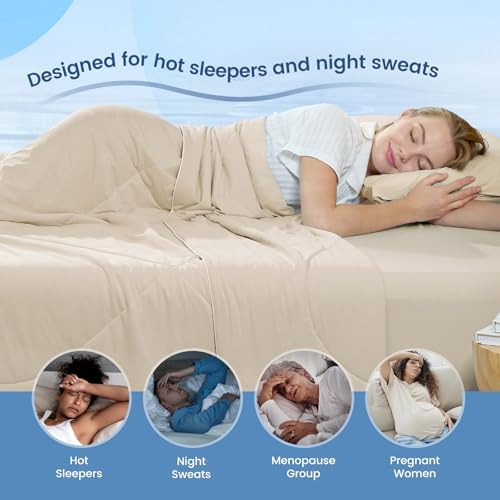 Cozy Bliss Cooling Comforter King Size, Cooling Blankets for Hot Sleepers and Night Sweats, Khaki Summer Comforter for King Size Bed, Breathable Soft Lightweight Silk Smooth