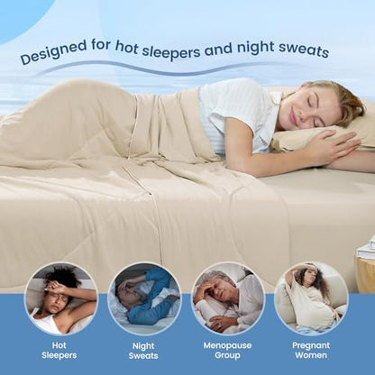 Cozy Bliss Cooling Comforter King Size, Cooling Blankets for Hot Sleepers and Night Sweats, Khaki Summer Comforter for King Size Bed, Breathable Soft Lightweight Silk Smooth