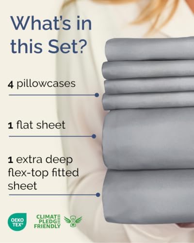 Flex Top Split Head King 6 Piece Sheet Set - Soft & Cooling - Steel Blue