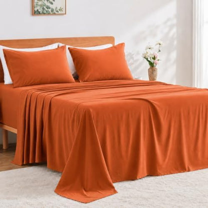 GOKOTTA 4 Piece Cal King Sheet Set - Soft, Breathable & Cozy - Burnt Orange