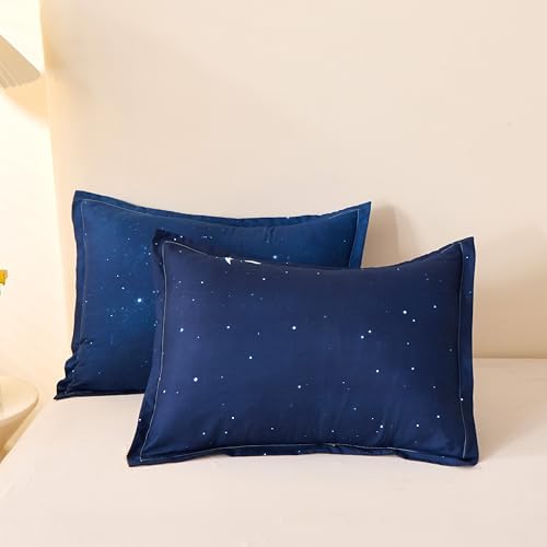Caressma Blue Starry Sky Comforter Set Moon Galaxy Queen Size 3 Pieces