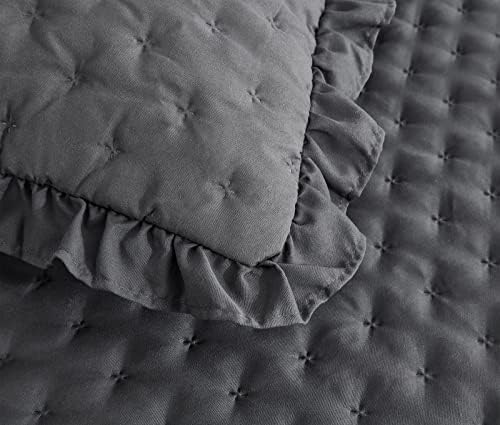 CHIXIN Ruffle Skirt Bedspread King Size - 30" Long Drop, Shabby Chic & Farmhouse Style, Soft and Lightweight Bedding Cover, 3 Piece Set, Dark Grey