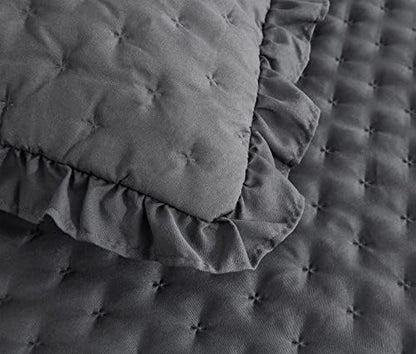 CHIXIN Ruffle Skirt Bedspread King Size - 30" Long Drop, Shabby Chic & Farmhouse Style, Soft and Lightweight Bedding Cover, 3 Piece Set, Dark Grey