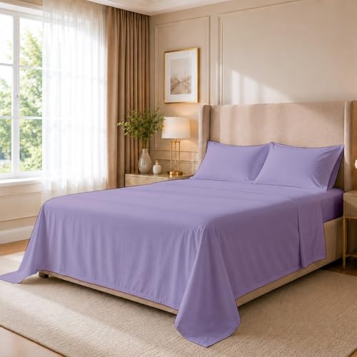 Cottingon 4 PC Olympic Queen Sheets, 15" Deep, Egyptian Cotton, Lavender