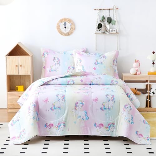 Yibeizi Unicorn Comforter Set Full Rainbow Lightweight Bedding