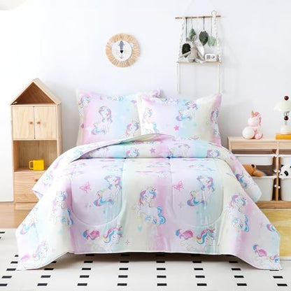 Yibeizi Unicorn Comforter Set Full Rainbow Lightweight Bedding
