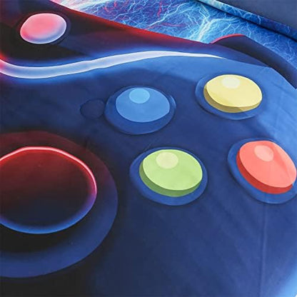 Meeting Story Gamer Gaming Bedding Sets Tie Dye Lightnings Gamepad Comforter Set for Boys Games Console Action Buttons Novelty Colorful Modern Room Decor Home Quilt Set (Queen, Red-Blue)