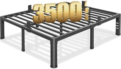 18 inch Queen Bed Frame with Round Corner Legs and Headboard Hole Mattress Slide Stopper 3500 lbs Heavy Duty Metal Platform,Steel Slats Support,No Box Spring Needed,Easy Assembly,Noise Free