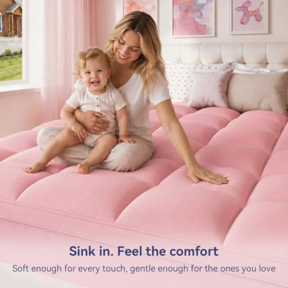 ELEMUSE Twin Pink Mattress Topper, Thick Pillow Top Mattress Pad