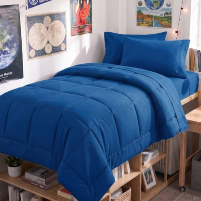 CozyLux Twin XL Comforter Set Classic Blue - 5 Pieces Twin XL Bed in a Bag