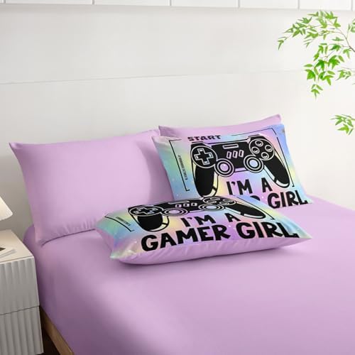 7Pcs Comforter Set Black Game Console Multi Color Printed Bedding Set with 1 Comforter,1 Flat Sheet,1 Fitted Sheet and 4 Pillowcases for Boys and Girls Bedroom All Season(Queen)