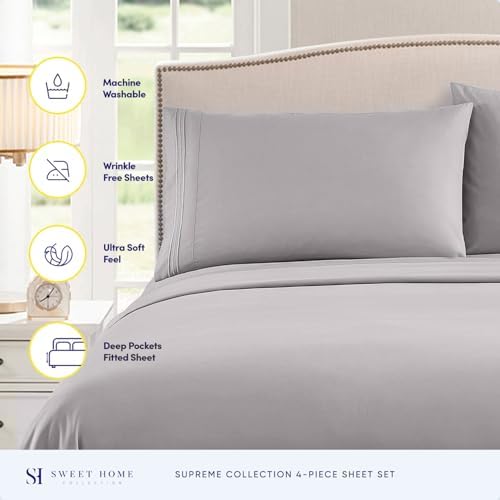 Twin Sheets - Breathable Luxury Sheets with Full Elastic & Secure Corner Straps Built In - 1800 Supreme Collection Extra Soft Deep Pocket Bedding Set, Sheet Set, EXTRA DEEP pocket - Twin, Silver