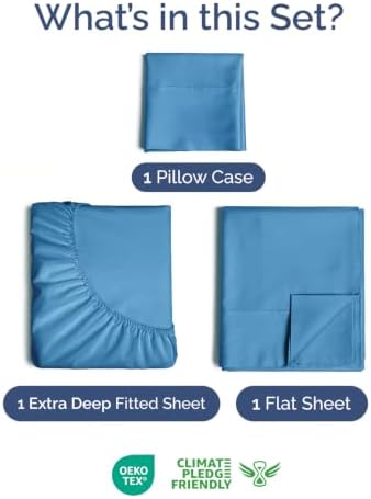 Extra Deep Pocket Twin Size Sheet Set - Breathable & Cooling - Denim Blue