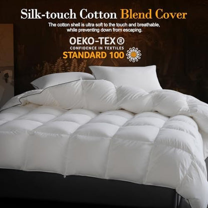 Down Fibers Comforter King Size,Luxurious All Seasons Hotel Collection Duvet Insert,54 Oz High Bulkiness Medium Warmth,Fluffy & Breathable for Bedroom, Guestroom, Hotel (White,106x90)