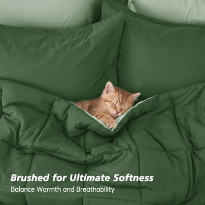 Full Comforter Set with Sheets - 7 Pieces Bed in a Bag Green Bedding Sets