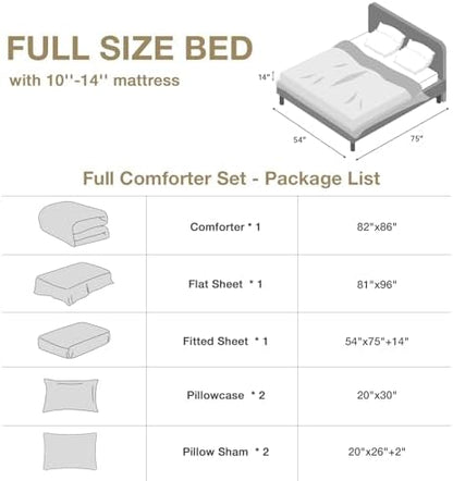 HYMOKEGE Rose Gold/Light Grey Full Size Comforter Sets Seersucker 7 Pieces, All Season Luxury Bed in a Bag for Bedroom, Bedding Set with Comforter, Sheets, Pillowcases & Shams