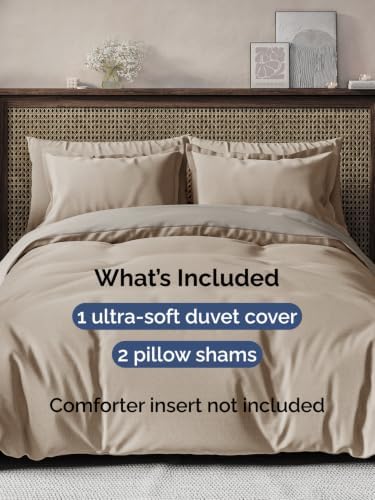 Duvet Cover Full Size - 3 Piece with Zipper Closure - Heathered Beige