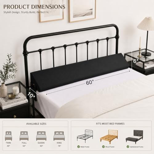 Queen Size Bed Wedge Pillow for Bed Gap Filler/Headboard Gap Black