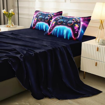 5PCS Gaming Comforter Sets Twin,Gaming Bedding Set for Boys Teens Kids,Game Controller Bed in a Bag with Flat Sheet Fitted Sheet Pillowcase,Twin Comforter Set for Boys