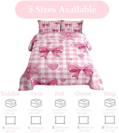 jejeloiu Bowknot Comforter Set Twin Size Bedding Set for Kids Boys Girls