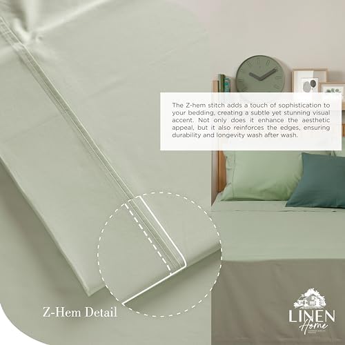 Linen Home 2-Pack Full Sheet Set, 100% Cotton Percale Bedding, 8-Piece Value Bundle, Deep Pocket Cooling Bed Sheets for Hot Sleepers, Breathable & Crisp Hotel Quality, Long-Staple Cotton, Sage