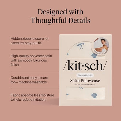 Kitsch Satin Pillowcase - Size 19x26, Pearlized Cream & Coastal Blue Print