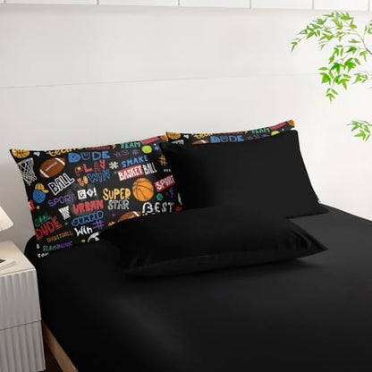 Nttopship Sports Ball Twin Comforter Set,Football Rugby Basketball Bedding Set for Kids Boys Girls Youth Ball Sports Themed Bedroom Decor Bedding Set 7 Pcs Bed in A Bag