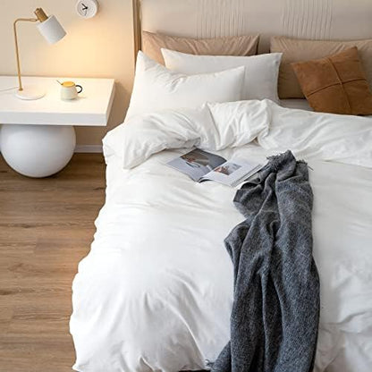 JIYUAN Oversized Queen Washed Cotton Duvet Cover Set Relaxed Linen Feel