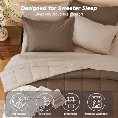California King Comforter Set, Brown Bed in a Bag, Bedding Set with sheets