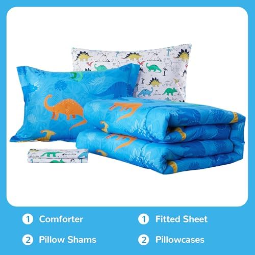 Viviland Kids Full Bedding Sets, Boys Comforter, Blue Dinosaur