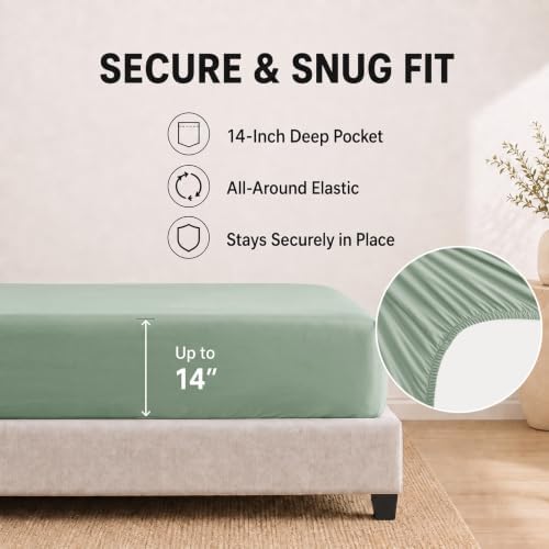 HIMEET Queen Comforter Set, 7-Piece Point-Quilted Bed in a Bag Sage Green