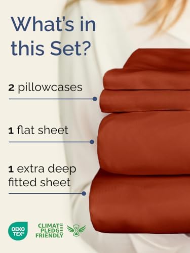 Extra Deep Cal King Sheet Set - 4 Piece Breathable & Cooling - Terracotta