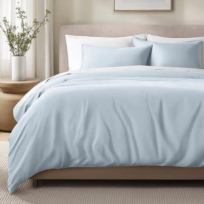 Bare Home 100% Organic Cotton Sateen Duvet Cover Set (Queen, Winter Blue)