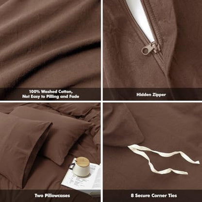 FOSSA Duvet Cover Set 100% Washed Cotton Linen Feel Super King