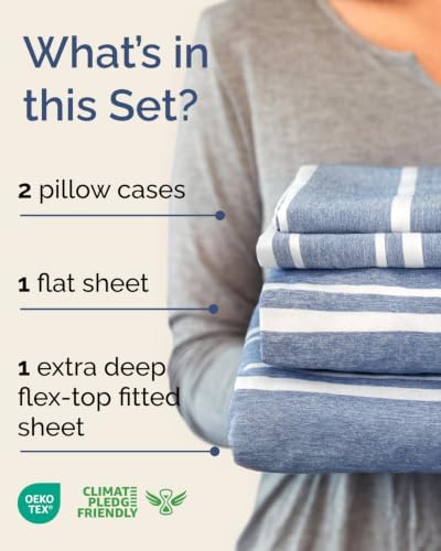 Flex Top Split Head King Sheet Set - 4 Piece Extra Deep - Blue Stripes 3