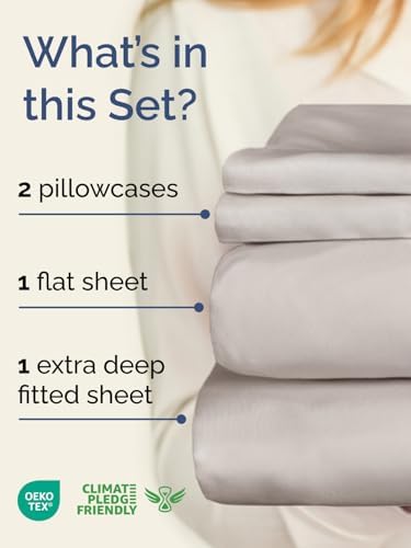 Extra Deep Full Sheet Set - 4 Piece Breathable Cooling Sheets - Light Grey