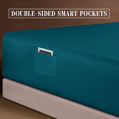 Elegant Comfort 4-Piece Bed Sheet Set - Luxury Bedding 1500 Premium Hotel Quality Microfiber, All Around Elastic 18-24 Inches Deep Fitted Sheet- Extra Deep Pocket Sheets, California King, Marine Teal