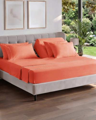 Flex Top Split Head King 6 Piece Sheet Set - Breathable & Cooling - Coral