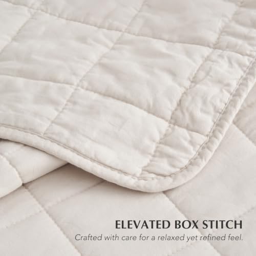 EVERGRACEHOME 100% Cotton Box Stitch Quilt Set, Oversized King, Birch