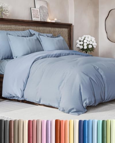 Duvet Cover Full Size - 3 Piece with Zipper Closure - Heathered Blue