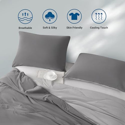 Hotel Grand Cooling Comforter for Hot Sleepers, Cooling Blankets Full/Queen Size, Q-Max>0.4, Breathable and Soft, Lightweight Blankets for Summer (Grey, 90"x90", Packed with Cooling Pillowcase)