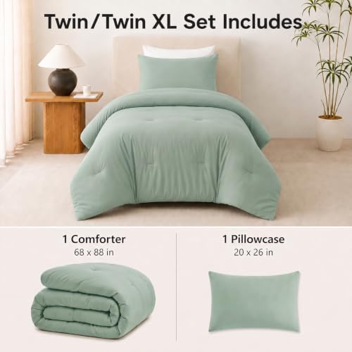 CozyLux Twin Comforter Set, 2 Pieces Down Alternative Bedding, Sage Green