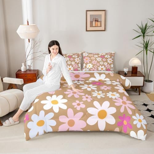 jejeloiu Cute Flower Comforter Set Colorful Bedding Set Twin Size 2 Pcs