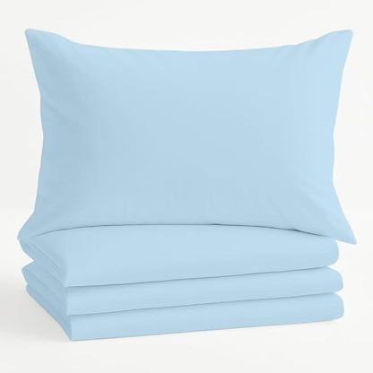 Comfort Beddings King Pillowcases Set of 4 – 100% Organic Cotton, 600 Thread Count Sateen, Soft & Comfy Pillow Covers with Envelope Closure, Light Blue, King Size 20 x 36 Inches